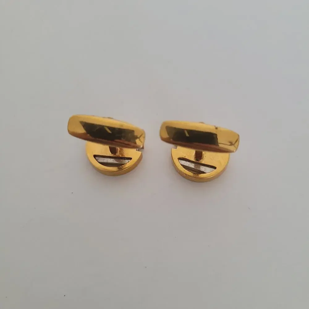Yves Saint Laurent YSL Gold Silver Tone Round Cufflinks Designer Retro Whale